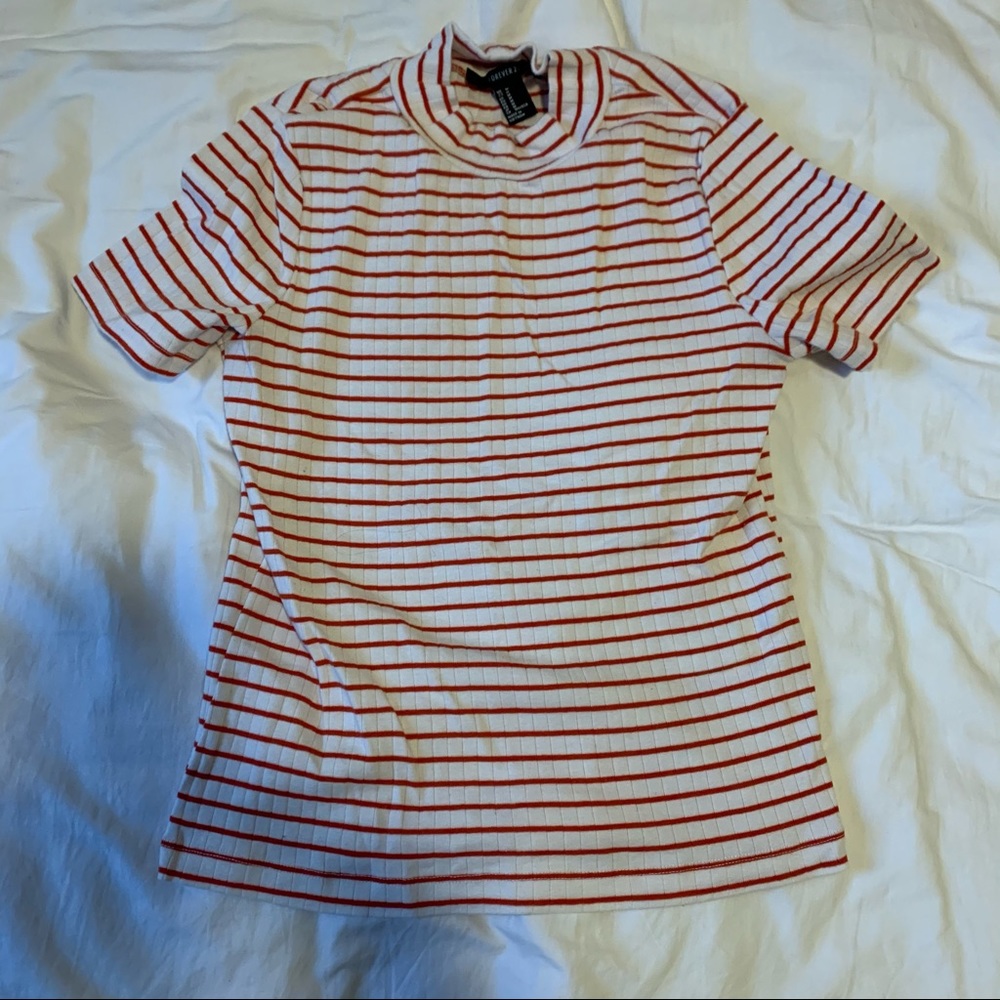 Women’s red and white striped Mock Neck shirt